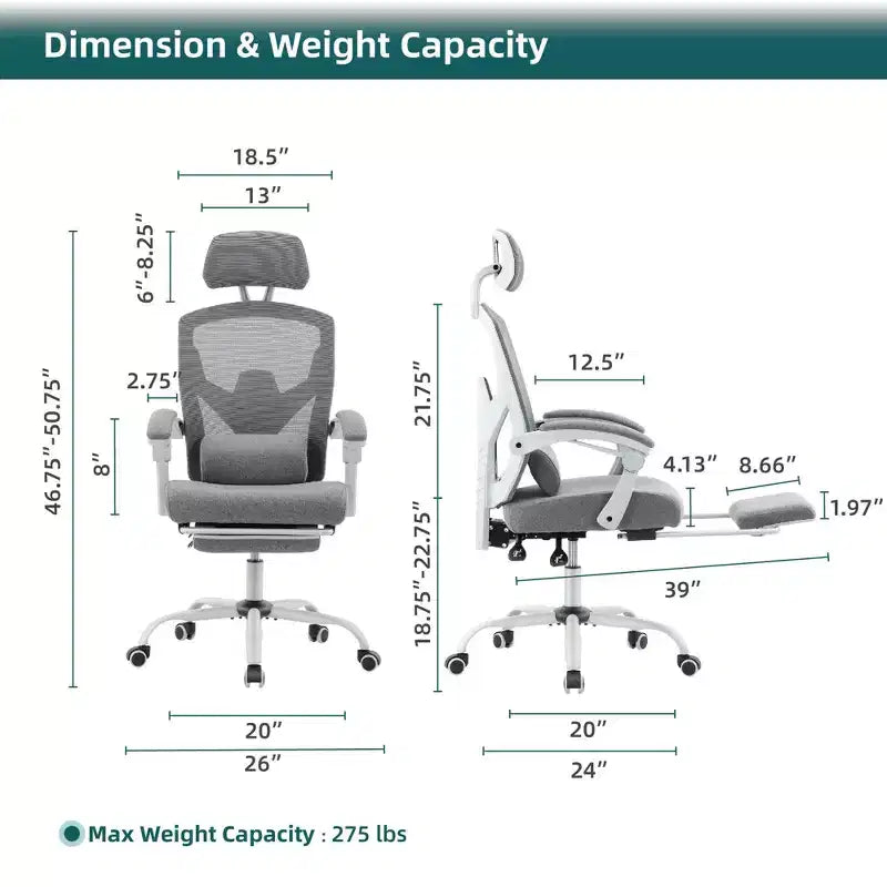 Chaise de bureau ergonomique TUYOHW avec repose-pieds rétractable, chaise gaming avec coussin de soutien lombaire et accoudoirs rembourrés, chaise pivotante pour le bureau