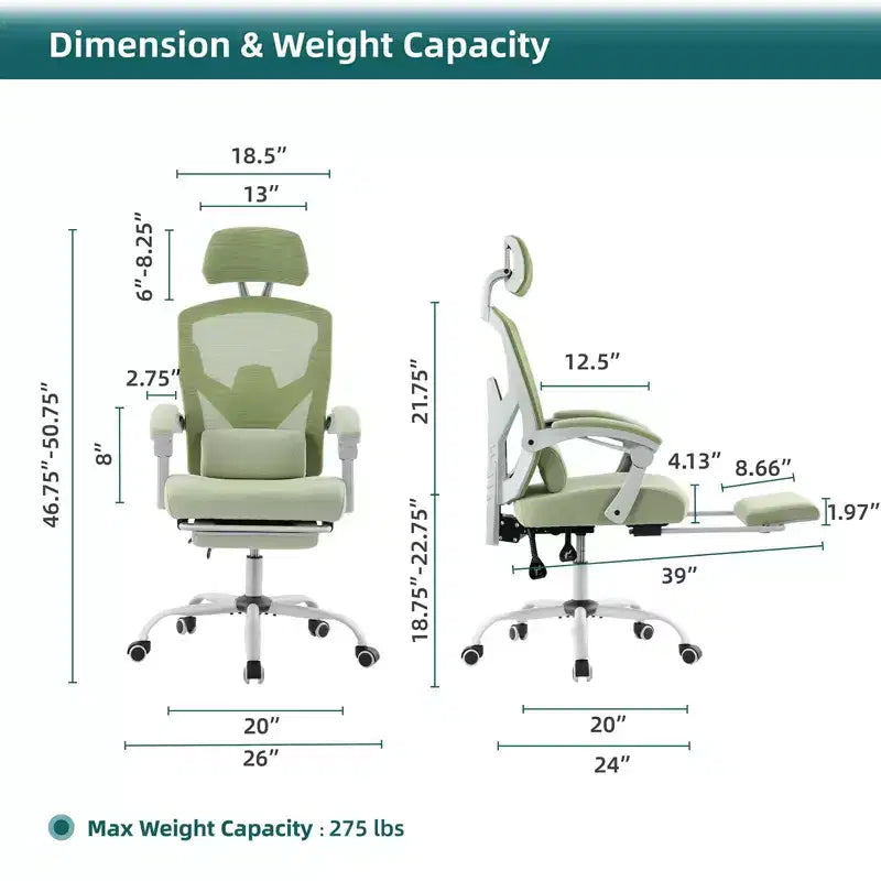 Chaise de bureau ergonomique TUYOHW avec repose-pieds rétractable, chaise gaming avec coussin de soutien lombaire et accoudoirs rembourrés, chaise pivotante pour le bureau