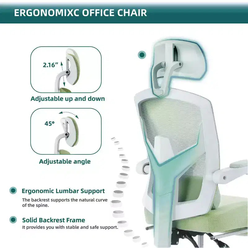 Chaise de bureau ergonomique TUYOHW avec repose-pieds rétractable, chaise gaming avec coussin de soutien lombaire et accoudoirs rembourrés, chaise pivotante pour le bureau