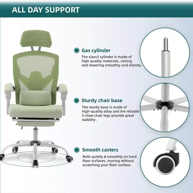 Chaise de bureau ergonomique TUYOHW avec repose-pieds rétractable, chaise gaming avec coussin de soutien lombaire et accoudoirs rembourrés, chaise pivotante pour le bureau