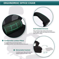Chaise de bureau ergonomique TUYOHW avec repose-pieds rétractable, chaise gaming avec coussin de soutien lombaire et accoudoirs rembourrés, chaise pivotante pour le bureau