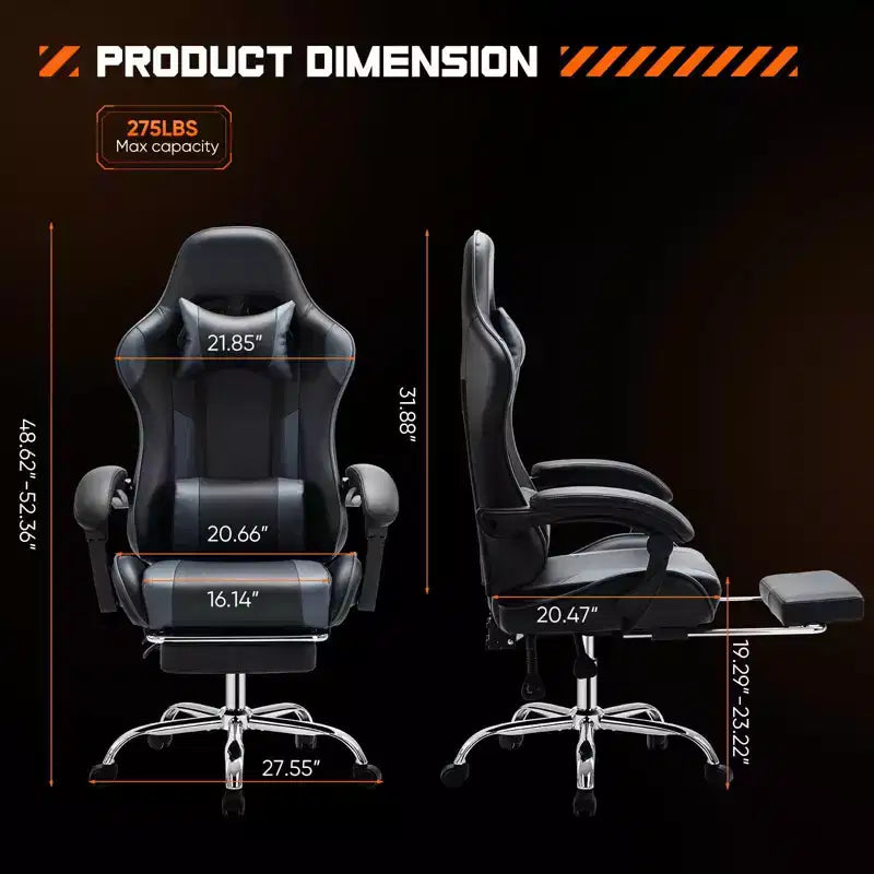 Chaise de jeu ergonomique TUYOHW avec repose-pieds, fauteuil inclinable en cuir PU avec appuie-tête et accoudoir fixe, chaise d'ordinateur pour le bureau et l'étude