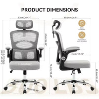 Chaise de bureau ergonomique COZONY – Chaise de bureau à roulettes en maille, chaise de jeu d'ordinateur à dossier haut avec appuie-tête réglable pour la maison, le bureau, gris