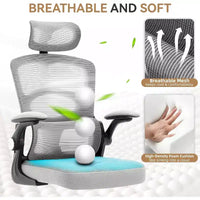 Chaise de bureau ergonomique COZONY – Chaise de bureau à roulettes en maille, chaise de jeu d'ordinateur à dossier haut avec appuie-tête réglable pour la maison, le bureau, gris