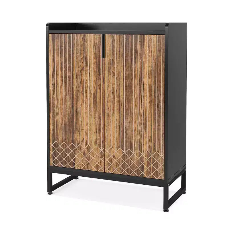 Meuble à chaussures moderne TUYOHW à 5 niveaux avec portes, Organisateur de rangement pour 20 paires de chaussures avec étagères réglables, Meuble d'entrée, Marron et Noir