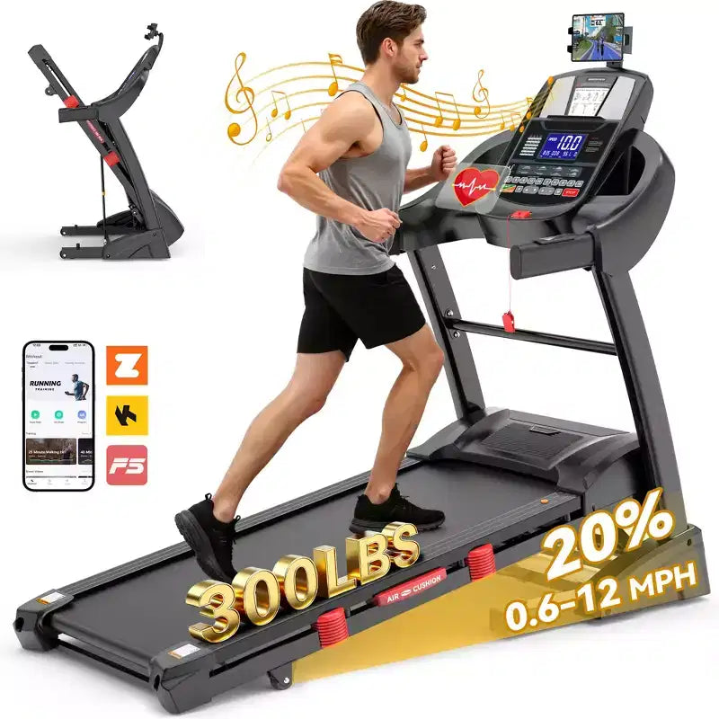 Tapis Roulant à Inclinaison Automatique 20% 4.5CV, Tapis Roulant 136 kg pour la Maison, Machine de Course et de Marche Pliable avec Contrôle par Application, 71 Programmes, 19.3 km/h, Haut-parleurs Bluetooth