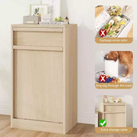 Poubelle inclinable, chêne naturel, poubelle avec rangement et tiroir, meuble poubelle caché, panier à linge pour cuisine, salle à manger, salon