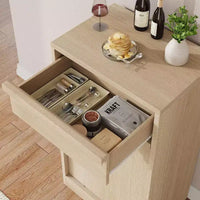 Poubelle inclinable, chêne naturel, poubelle avec rangement et tiroir, meuble poubelle caché, panier à linge pour cuisine, salle à manger, salon
