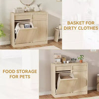 Poubelle inclinable, chêne naturel, poubelle avec rangement et tiroir, meuble poubelle caché, panier à linge pour cuisine, salle à manger, salon