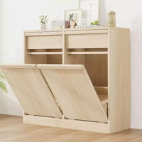 Poubelle inclinable, chêne naturel, poubelle avec rangement et tiroir, meuble poubelle caché, panier à linge pour cuisine, salle à manger, salon