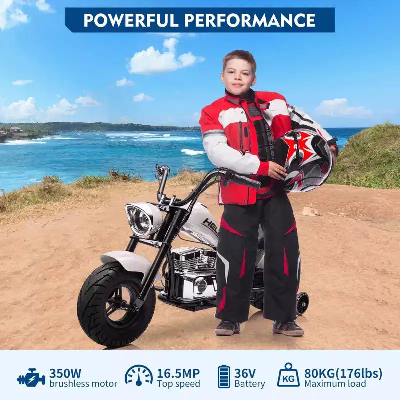 Coolmee Moto cross électrique 36V pour enfants, 3 modes de vitesse, accélérateur à poignée tournante, frein à disque arrière, double suspension, phare LED, moto à enfourcher