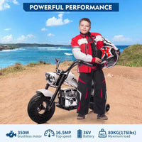 Coolmee Moto cross électrique 36V pour enfants, 3 modes de vitesse, accélérateur à poignée tournante, frein à disque arrière, double suspension, phare LED, moto à enfourcher