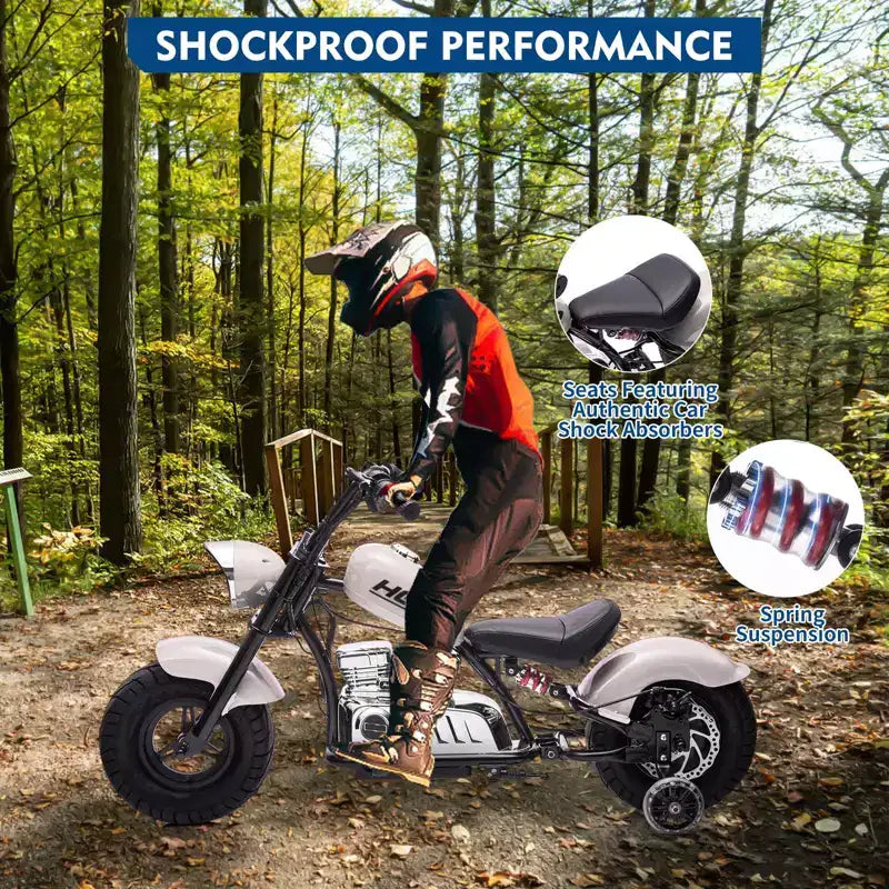 Coolmee Moto cross électrique 36V pour enfants, 3 modes de vitesse, accélérateur à poignée tournante, frein à disque arrière, double suspension, phare LED, moto à enfourcher