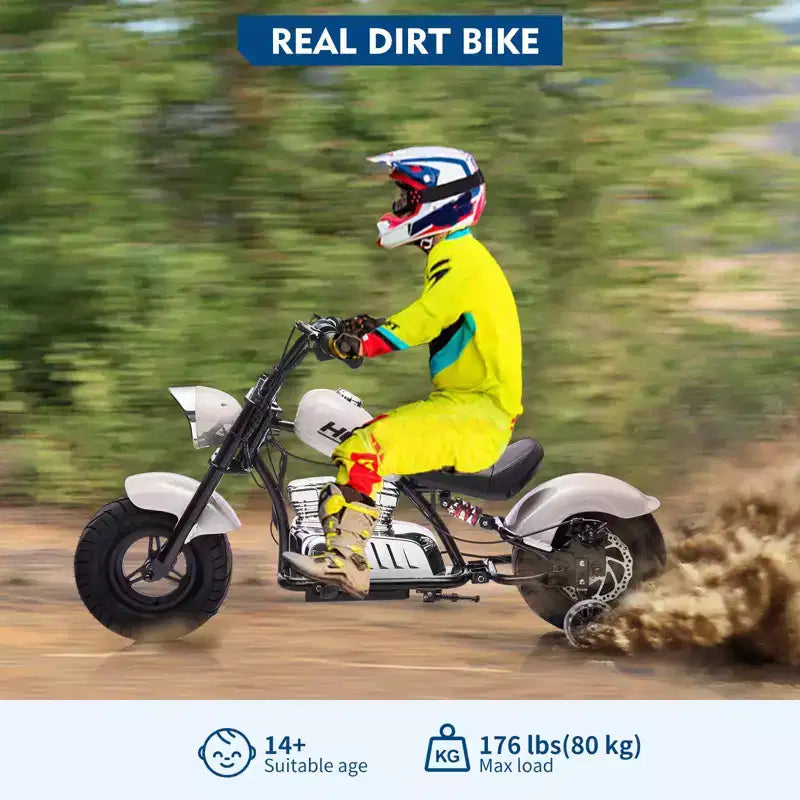 Coolmee Moto cross électrique 36V pour enfants, 3 modes de vitesse, accélérateur à poignée tournante, frein à disque arrière, double suspension, phare LED, moto à enfourcher