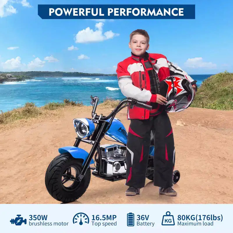 Coolmee Moto cross électrique 36V pour enfants, 3 modes de vitesse, accélérateur à poignée tournante, frein à disque arrière, double suspension, phare LED, moto à enfourcher