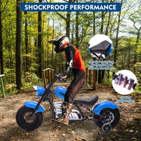 Coolmee Moto cross électrique 36V pour enfants, 3 modes de vitesse, accélérateur à poignée tournante, frein à disque arrière, double suspension, phare LED, moto à enfourcher