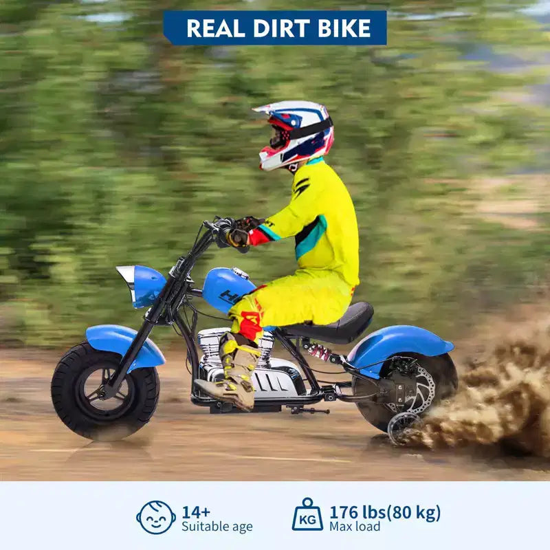 Coolmee Moto cross électrique 36V pour enfants, 3 modes de vitesse, accélérateur à poignée tournante, frein à disque arrière, double suspension, phare LED, moto à enfourcher