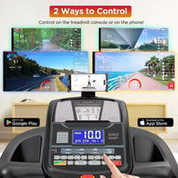 Tapis de course 4,5 CV en liquidation, machine de jogging avec contrôle par application et haut-parleur Bluetooth