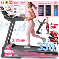 Tapis de course électrique 4-en-1 de 3,75 CV avec haut-parleur Bluetooth HiFi, 3 niveaux d'inclinaison, 12 km/h