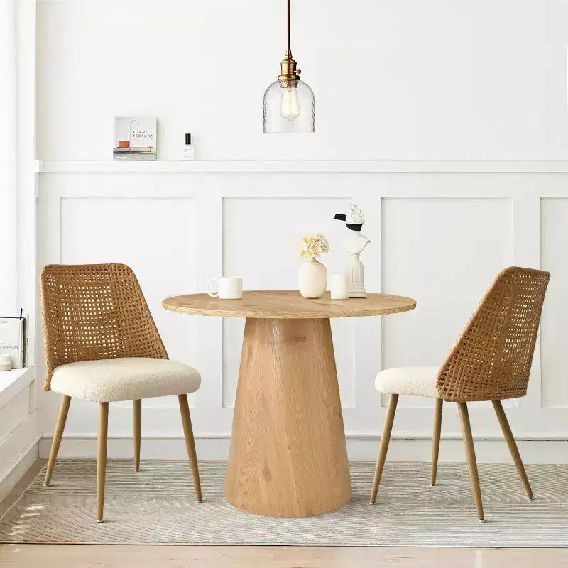Ensemble table à manger ronde pour 2, Table piédestal moderne de 89 cm et chaises de salle à manger rembourrées avec dossiers en rotin, parfait pour les petits espaces de salle à manger-Panipeachy