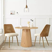 Ensemble table à manger ronde pour 2, Table piédestal moderne de 89 cm et chaises de salle à manger rembourrées avec dossiers en rotin, parfait pour les petits espaces de salle à manger-Panipeachy