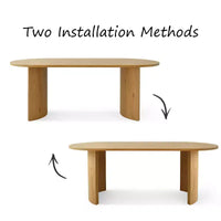 Ensemble de salle à manger 6 places, chaises de salle à manger rembourrées avec dossiers en rotin et table ovale avec finition en bois naturel, pour cuisine ou salle à manger - Panipeachy