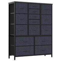 Commode haute de 122 cm avec 15 tiroirs, commode de rangement en tissu avec cadre en métal, plateau en bois, meuble de rangement pour chambre, placard, couloir