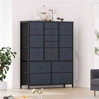 Commode haute de 122 cm avec 15 tiroirs, commode de rangement en tissu avec cadre en métal, plateau en bois, meuble de rangement pour chambre, placard, couloir