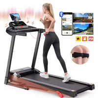 Tapis de course en promotion : Tapis de course pliable portable 3 CV avec contrôle par application, tapis de course inclinable, 12 km/h, écran LED, 64 programmes, tapis de course pour la marche et le jogging