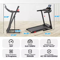 Tapis de course en promotion : Tapis de course pliable portable 3 CV avec contrôle par application, tapis de course inclinable, 12 km/h, écran LED, 64 programmes, tapis de course pour la marche et le jogging