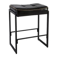 Tabouret de bar selle, hauteur de comptoir de 66 cm avec siège incurvé en cuir ciré, design moderne du milieu du siècle pour îlot de cuisine, salle à manger ou café, noir