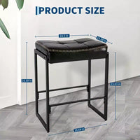 Tabouret de bar selle, hauteur de comptoir de 66 cm avec siège incurvé en cuir ciré, design moderne du milieu du siècle pour îlot de cuisine, salle à manger ou café, noir