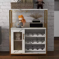 Meuble industriel 3 niveaux 70 x 35 x 92 cm, casier à vin amovible, étagères réglables et porte grillagée, pour cuisine, salon et bar, coloris or