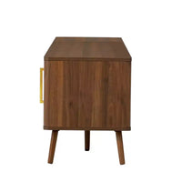 Meuble TV de 78 po pour téléviseurs jusqu'à 85 po, Console TV cannelée, Meuble TV en noyer, Meuble de divertissement avec porte à ouverture et fermeture amorties-ModernLuxe