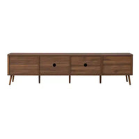 Meuble TV de 78 po pour téléviseurs jusqu'à 85 po, Console TV cannelée, Meuble TV en noyer, Meuble de divertissement avec porte à ouverture et fermeture amorties-ModernLuxe