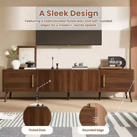 Meuble TV de 78 po pour téléviseurs jusqu'à 85 po, Console TV cannelée, Meuble TV en noyer, Meuble de divertissement avec porte à ouverture et fermeture amorties-ModernLuxe