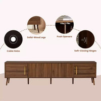 Meuble TV de 78 po pour téléviseurs jusqu'à 85 po, Console TV cannelée, Meuble TV en noyer, Meuble de divertissement avec porte à ouverture et fermeture amorties-ModernLuxe