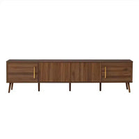 Meuble TV de 78 po pour téléviseurs jusqu'à 85 po, Console TV cannelée, Meuble TV en noyer, Meuble de divertissement avec porte à ouverture et fermeture amorties-ModernLuxe