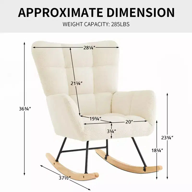 Furniliving Fauteuil à bascule rembourré en fausse fourrure shearling, fauteuil inclinable avec dossier haut et pieds en bois
