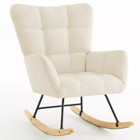 Furniliving Fauteuil à bascule rembourré en fausse fourrure shearling, fauteuil inclinable avec dossier haut et pieds en bois