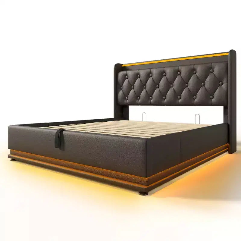 Luxystar Lit Full rembourré avec rangement hydraulique, lumières RGB, ports USB et Type-C