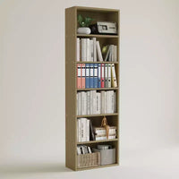 Étagère haute avec commode, Bibliothèque à 6 étagères, Bibliothèque ouverte en bois à 6 niveaux, Étagères de rangement au sol