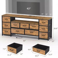 Commode à 11 tiroirs, Meuble TV pour téléviseur de 70 pouces, Meuble de rangement avec étagères ouvertes pour salon, chambre à coucher