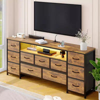 Commode à 11 tiroirs, Meuble TV pour téléviseur de 70 pouces, Meuble de rangement avec étagères ouvertes pour salon, chambre à coucher