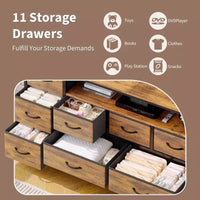 Commode à 11 tiroirs, Meuble TV pour téléviseur de 70 pouces, Meuble de rangement avec étagères ouvertes pour salon, chambre à coucher