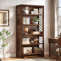 Bibliothèque Lantine de 180 cm de haut, grande étagère de style Mid-Century à 6 niveaux avec 5 étagères de rangement pour salon, bureau à domicile