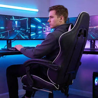 Chaise de Gaming Style Racing, Chaise E-sport Ergonomique avec Massage, Cuir PU, Mousse Moulée Haute Densité, Confortable et Sûre, Blanc