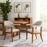 Christopher Knight Home Hoseok Chaises de salle à manger modernes en bois d'hévéa rembourrées avec accoudoirs (Lot de 2)