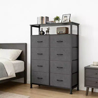 MAYEERTY Commode en tissu à 8 tiroirs de 116,5 cm, Armoire de rangement haute avec étagère ouverte pour chambre à coucher ou placard