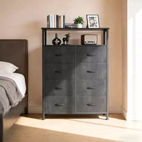 MAYEERTY Commode en tissu à 8 tiroirs de 116,5 cm, Armoire de rangement haute avec étagère ouverte pour chambre à coucher ou placard